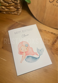 Personalised watercolour mermaid birthday card